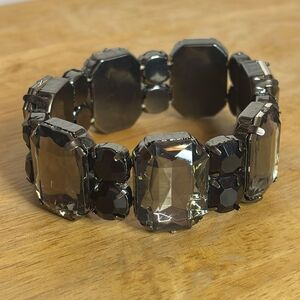 Dark grey and black faux crystal stretch elastic statement bracelet